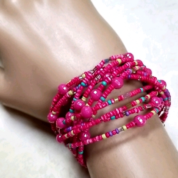 Vintage Boho 1970s Seed Bead Wired Cuff Style Bracelet - Picture 10 of 12